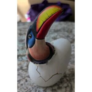 Vintage 7.5" Hatching Colorful Toucan Signed Handmade Mexico Clay